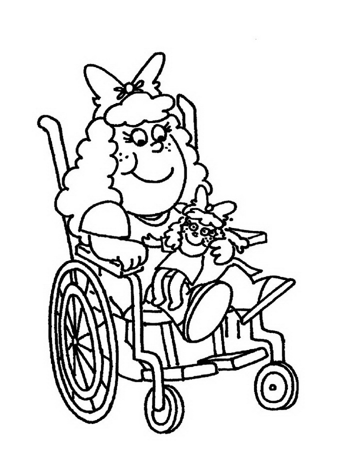 Print Meisje in rolstoel kleurplaat